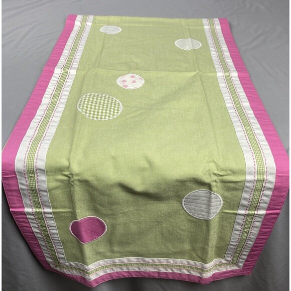Pottery Barn Kids Table Runner Green Pastel Colors Spring Polka Dots 17 x 70" - Picture 2 of 3